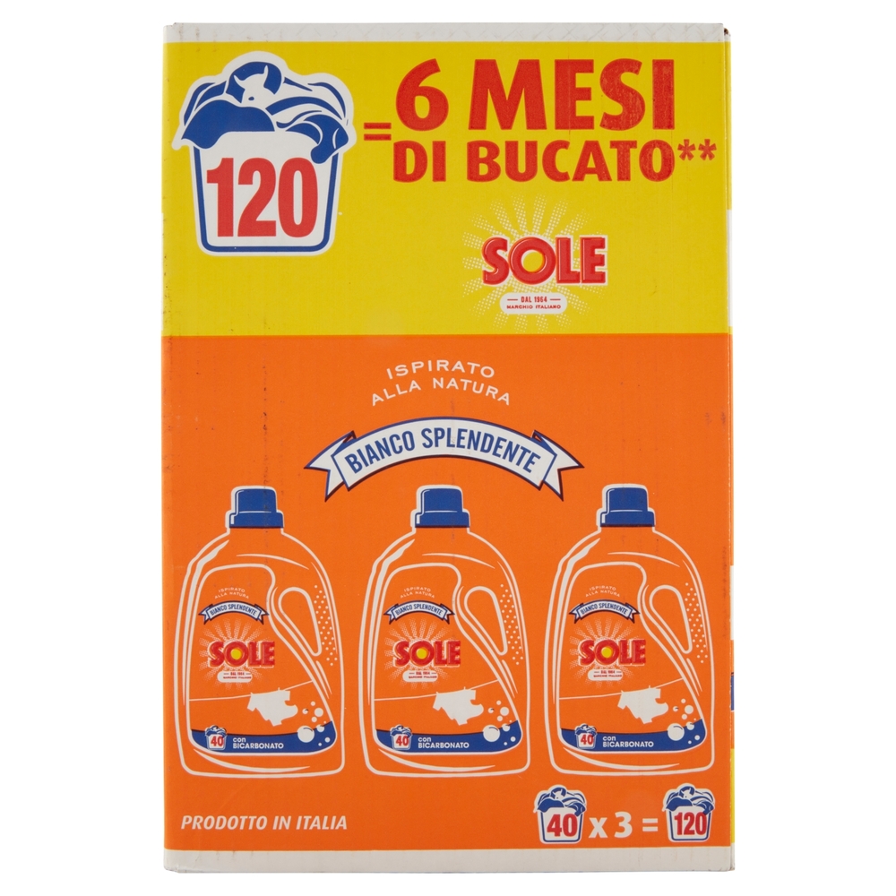 Sole Detersivo lavatrice Bianco Splendente 120 lavaggi 3 x 2 L